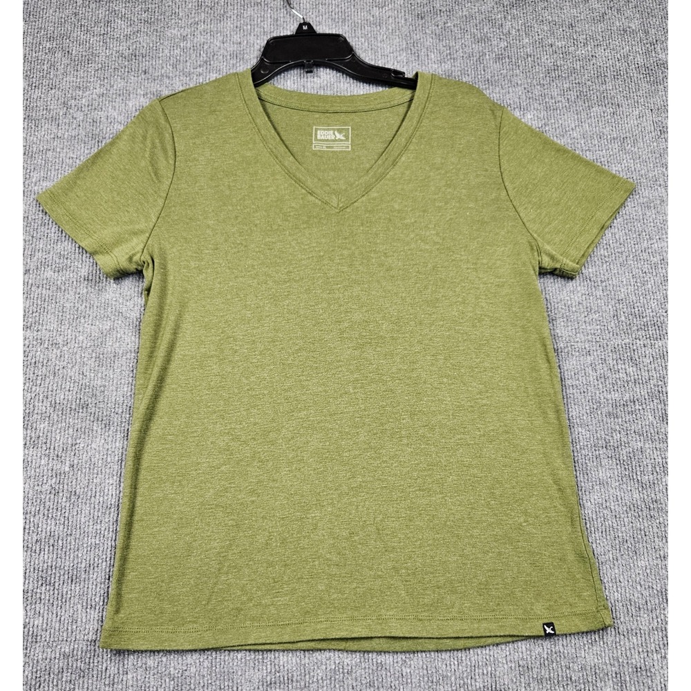 Eddie Bauer Womens XL V-Neck T-Shirt Olive Green Heather Short Sleeve